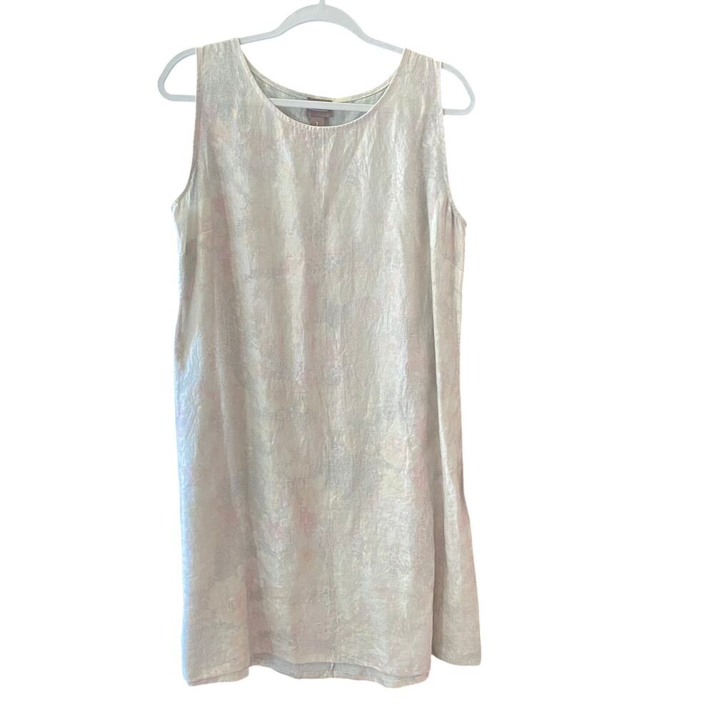 Chico's 100% Linen Fancy Floral Foil Lucca Knee Summer Dress Size 1 Medium